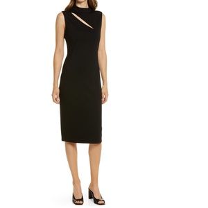 HALOGEN Black Sleeveless Cutout Career Dress